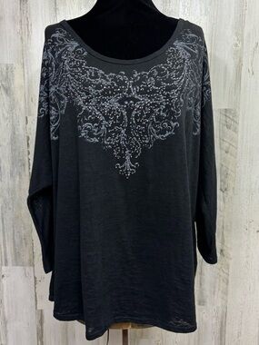 Maurices Plus Size Black Embellished Scoop Neck Top